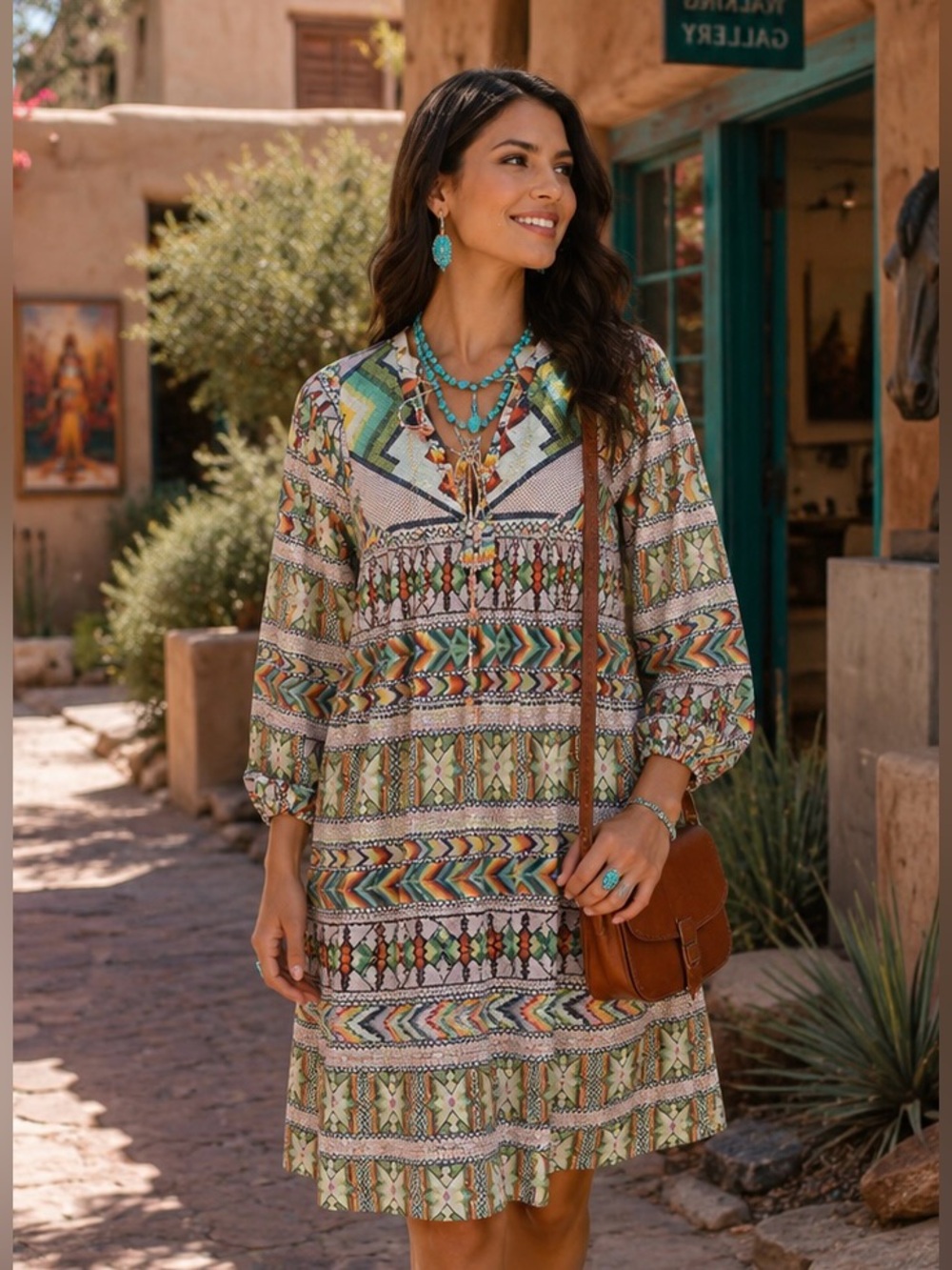 Farm Rio “Amulet” Vibrant Tribal Oversized Long Sleeve Dress - Small - Picture 2 of 8